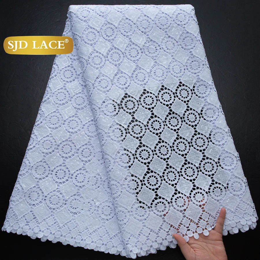 SJD Lace African Sequins Guipure Cord Lace Fabric Water Soluble