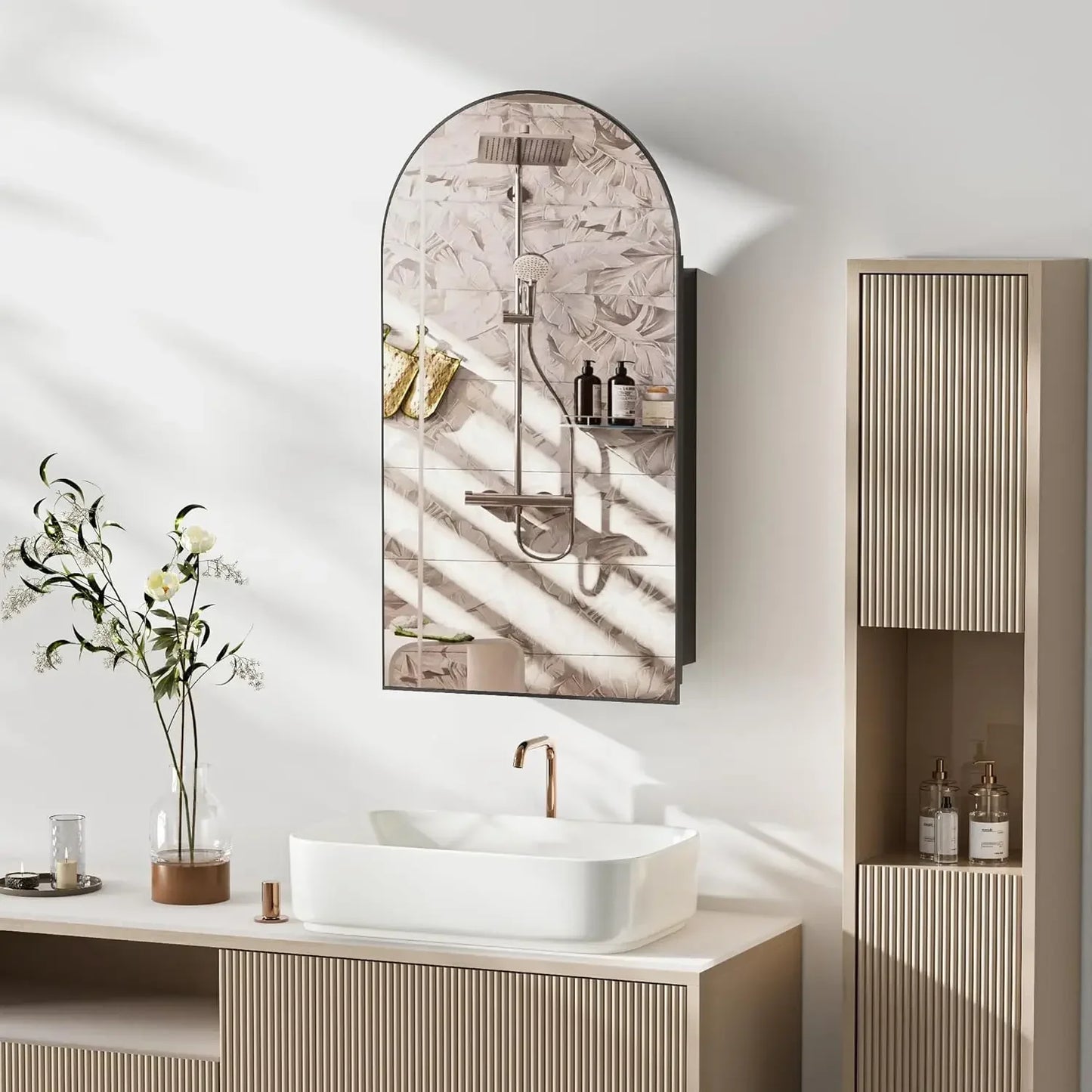 Bathroom Round Wall Mounted Medicine Cabinet With Mirror And Shelves