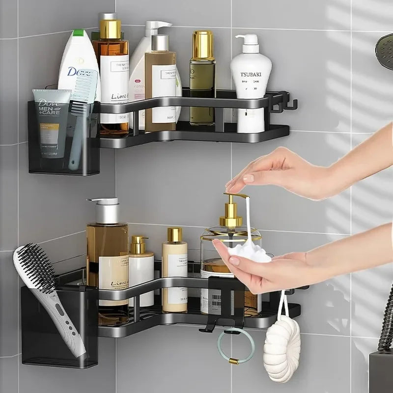 Six Piece Double Layer Aluminum Corner Shelf No Drilling Wall Mounted Organizer