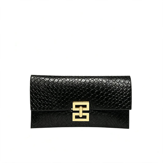 Black Snake Print Women Clutch Bag Gold Square Lock Envelope Evening Purse Wedding Party Prom Shoulder Crossbody Handbag