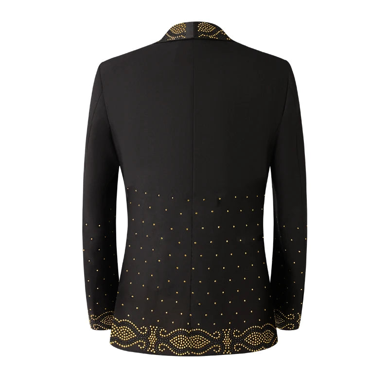 Men's 2‑Piece Tailored Paisley Rhinestone Tuxedo Suit Set‑ Slim Fit Shawl Lapel Long‑Sleeve Suit Jacket & Pants, Formal Outfit for Weddings & Parties