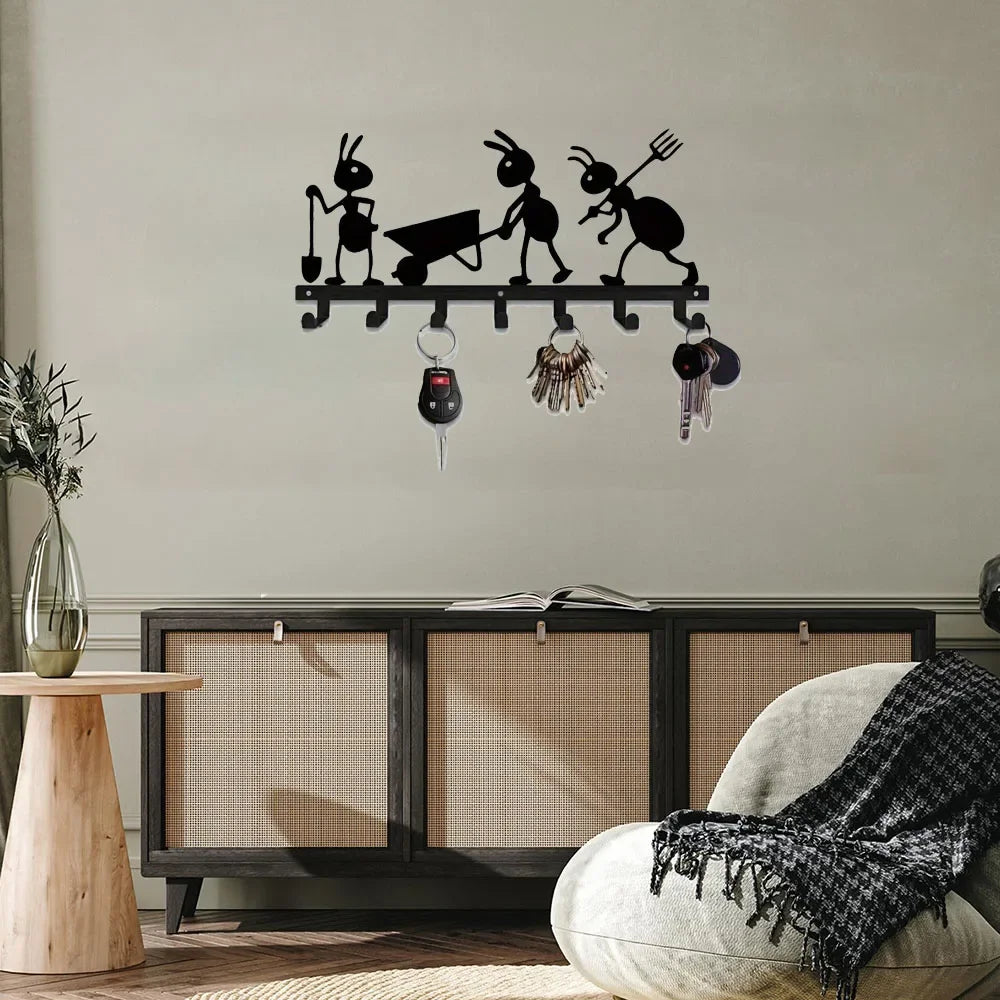 1PC Stylish Ant-Shaped Metal Wall Hook Shelf - Art Decorative Key Holder & Coat Rack for Entryway Hallway