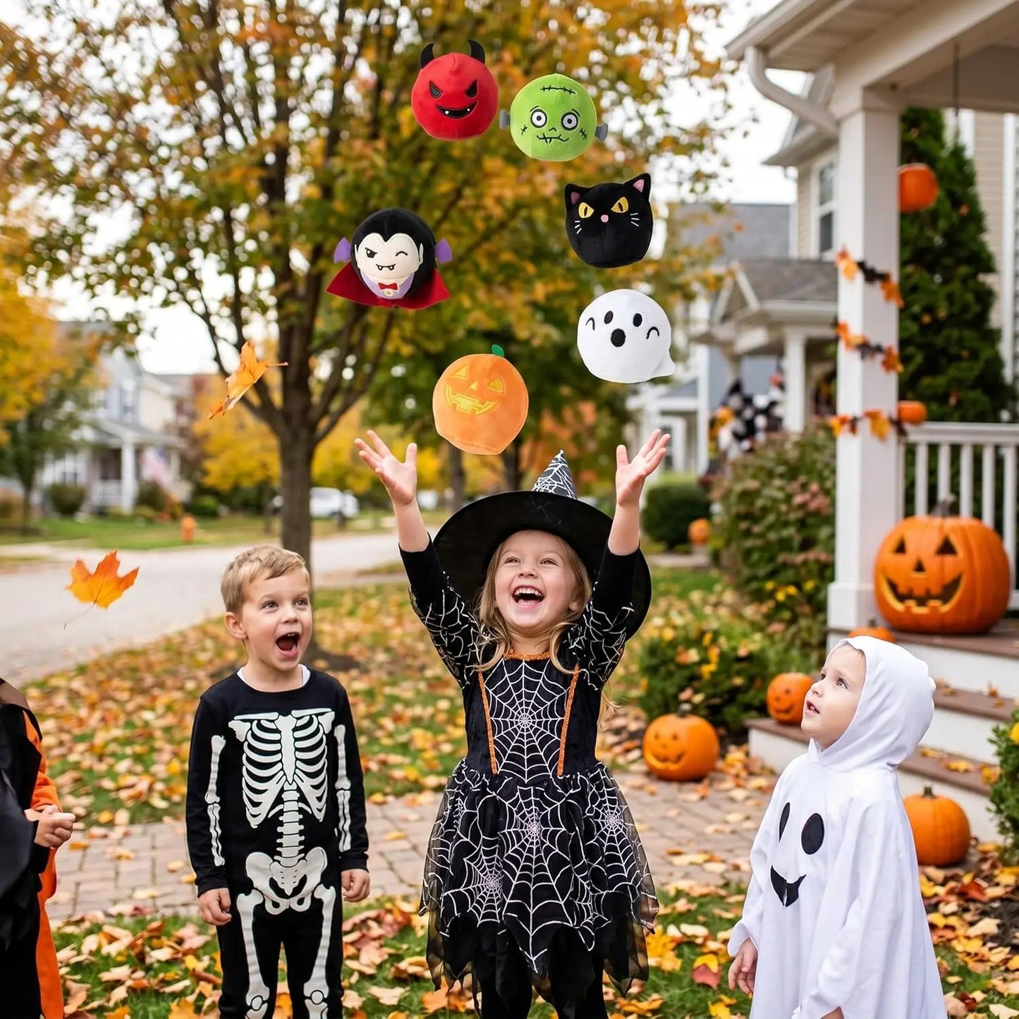 6 PCS Plush Halloween Bouncy Balls, Quiet Toy, Bouncing Ball for Kids Party Favor Supplies Trick or Treating Gifts Bags Filler Classroom Exchange Prize Non Candy Treat