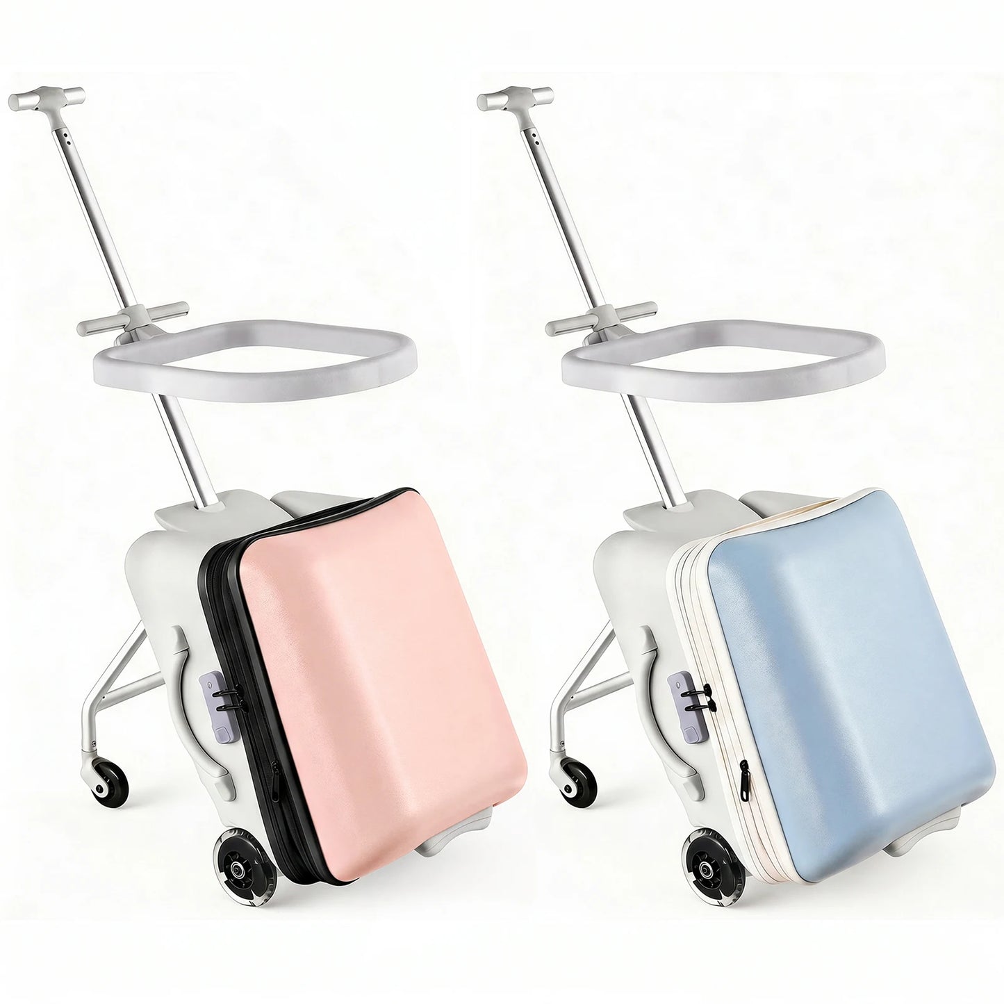 Ride on Suitcase for Kids 20 Inch, 2-in-1 Carry on Luggage with Spinner Wheels and Detachable Seat, Toddler Travel Rideable Suitcase with Safety Guardrail and Sturdy Handle, Perfect for Airplane Travel and Family Vacations