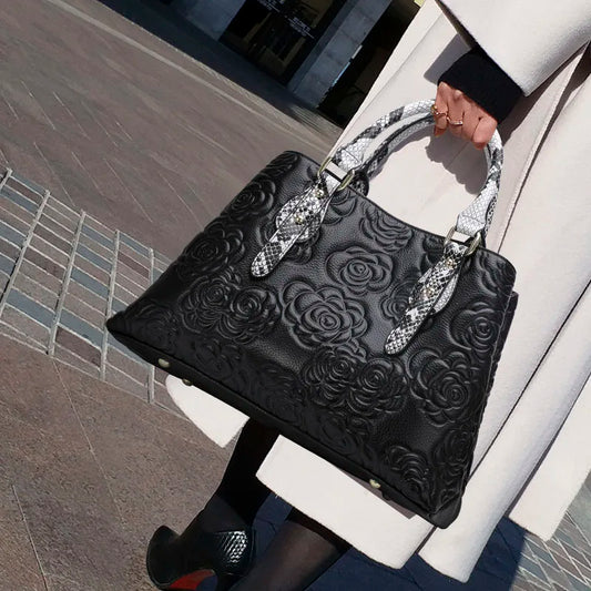 Aidrani Womens Luxury Leather Handbag Large Capacity Floral Snake Pattern