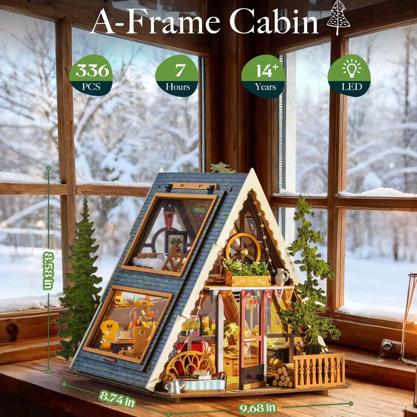 Rolife DIY Miniature House Kit A-Frame Cabin 3D Puzzle Dollhouse Building Model Kit with LED Home Decor Gifts for Adults Friends