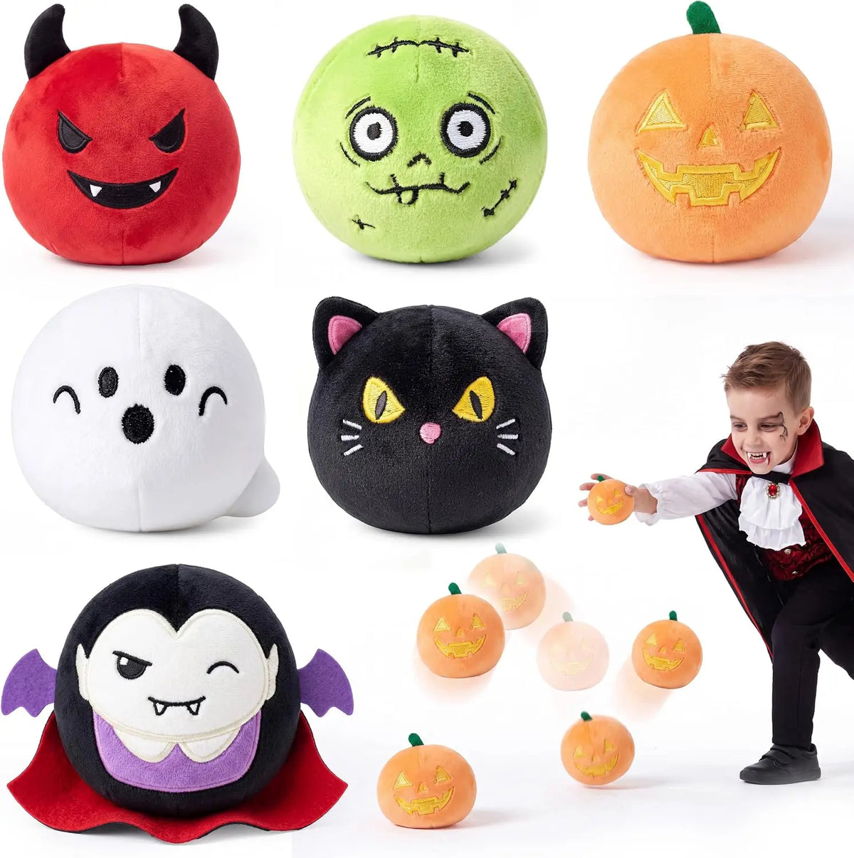 6 PCS Plush Halloween Bouncy Balls, Quiet Toy, Bouncing Ball for Kids Party Favor Supplies Trick or Treating Gifts Bags Filler Classroom Exchange Prize Non Candy Treat