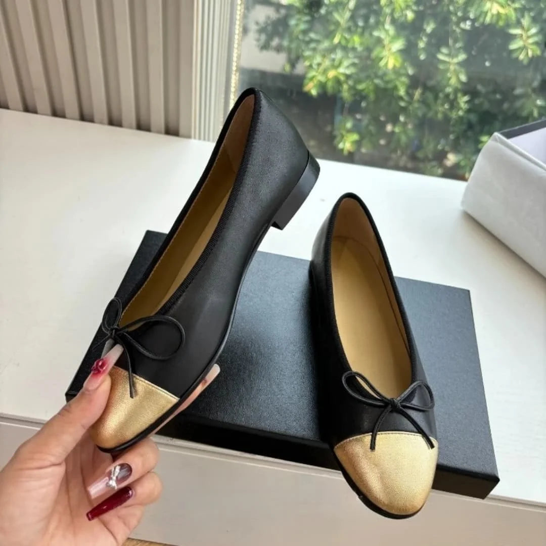Women's Genuine Leather Ballet Flats With Bow Detail
