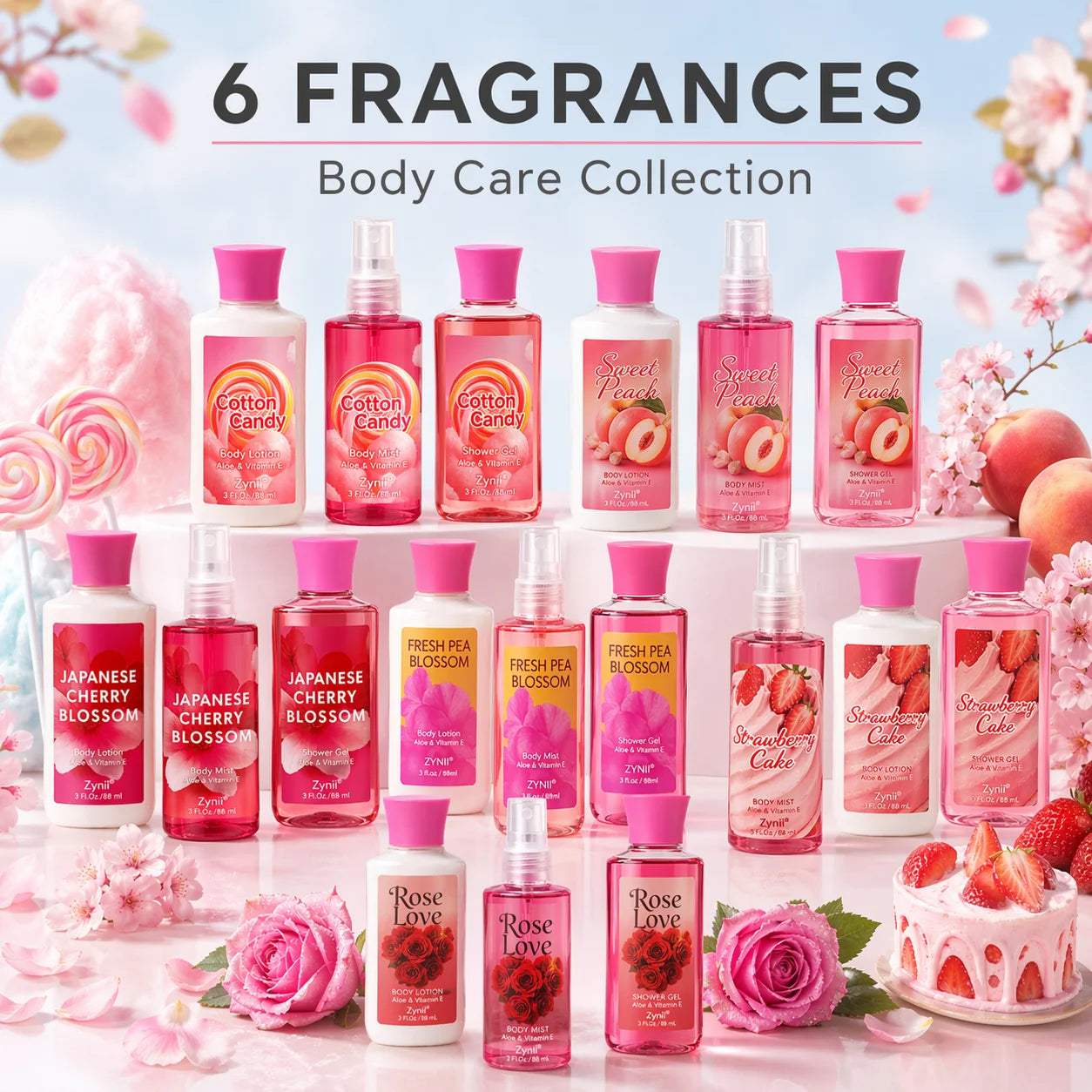 Mother’s Day Gift Set – Travel Bath & Body Kit (88ml Shower Gel, 88ml Body Lotion, 88ml Body Mist) Luxurious Foam, Fresh Deodori