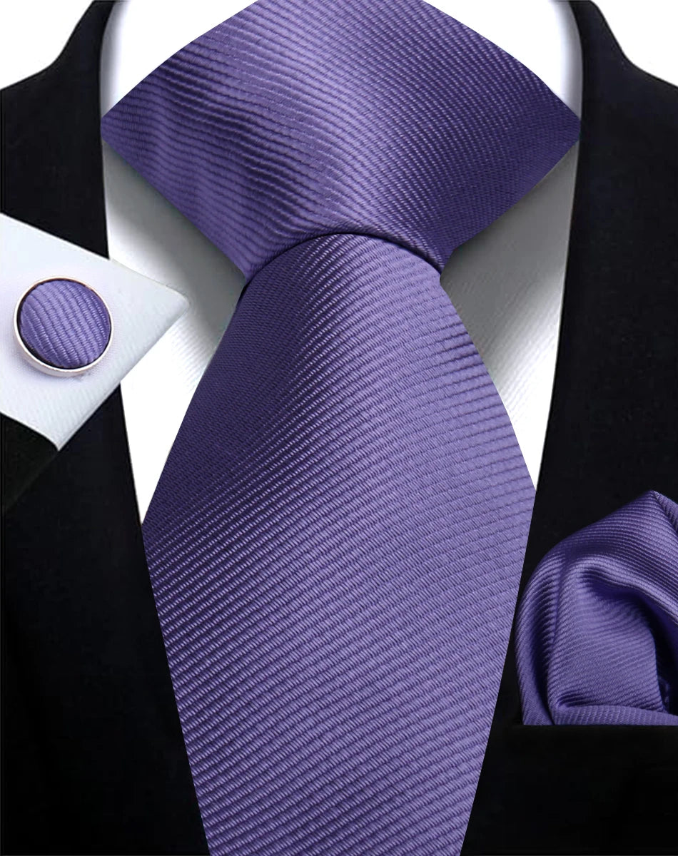 Solid Necktie Set With Handkerchief And Cufflinks For Men