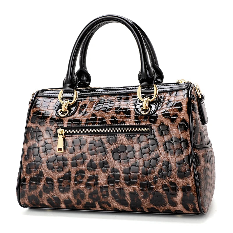 Aidrani Women Leopard Print Cowhide Handbag With Large Capacity