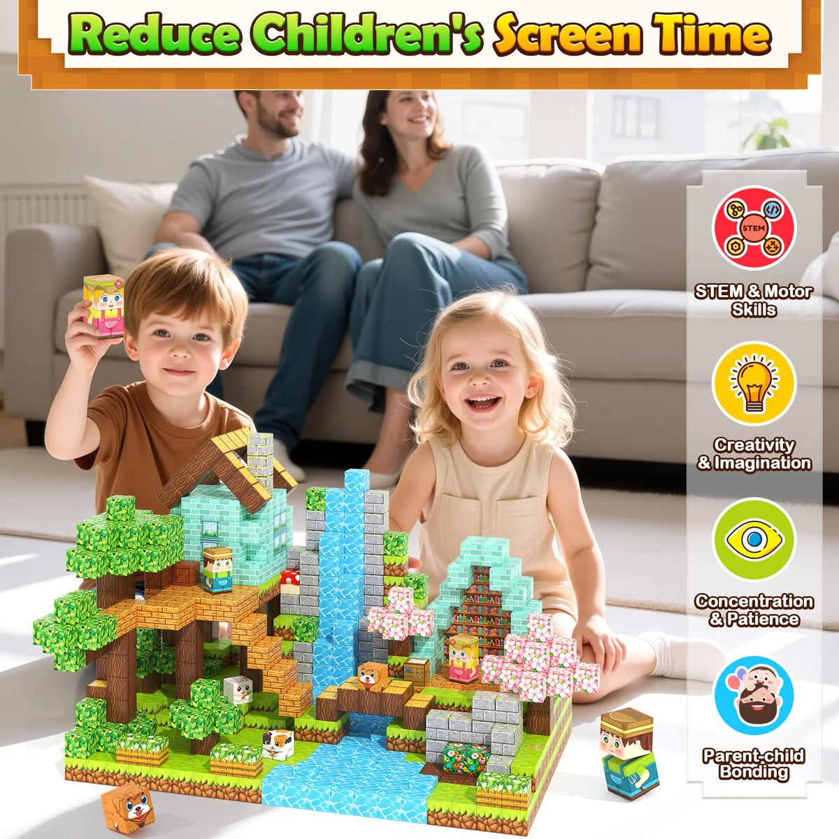 Magnetic Blocks Magnetic Building Blocks, Mine Magnet World Building Crafts, Sensory Toys Learning Game, for Kids Ages 3-5 5-7 8-12 Year Old
