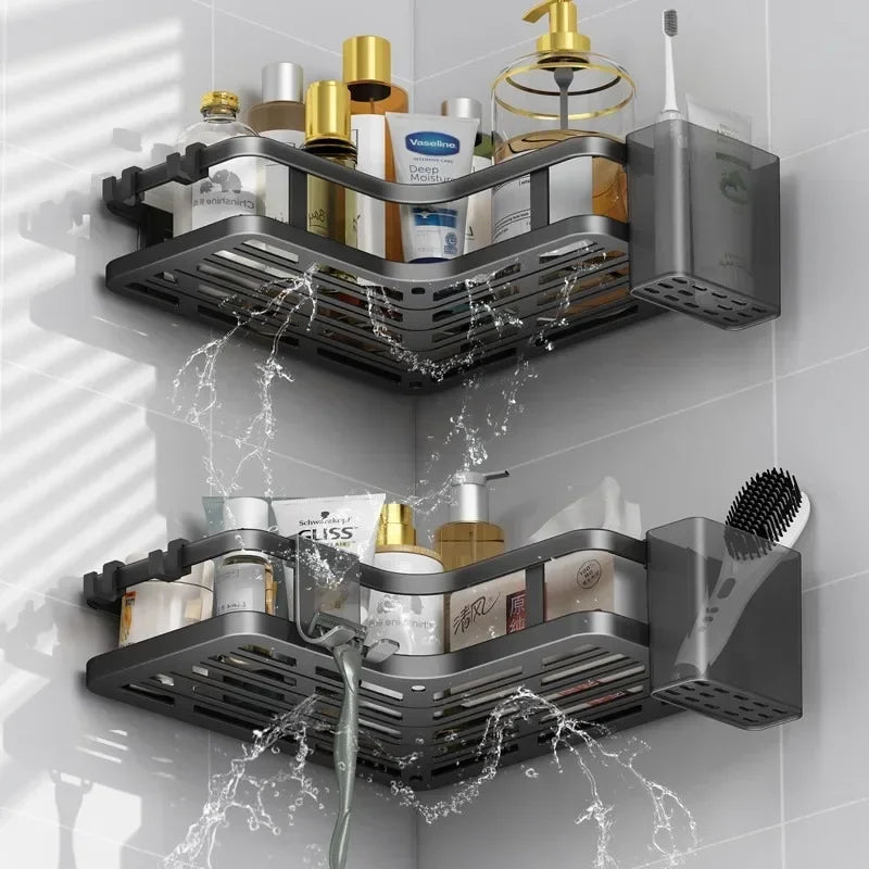 Six Piece Double Layer Aluminum Corner Shelf No Drilling Wall Mounted Organizer
