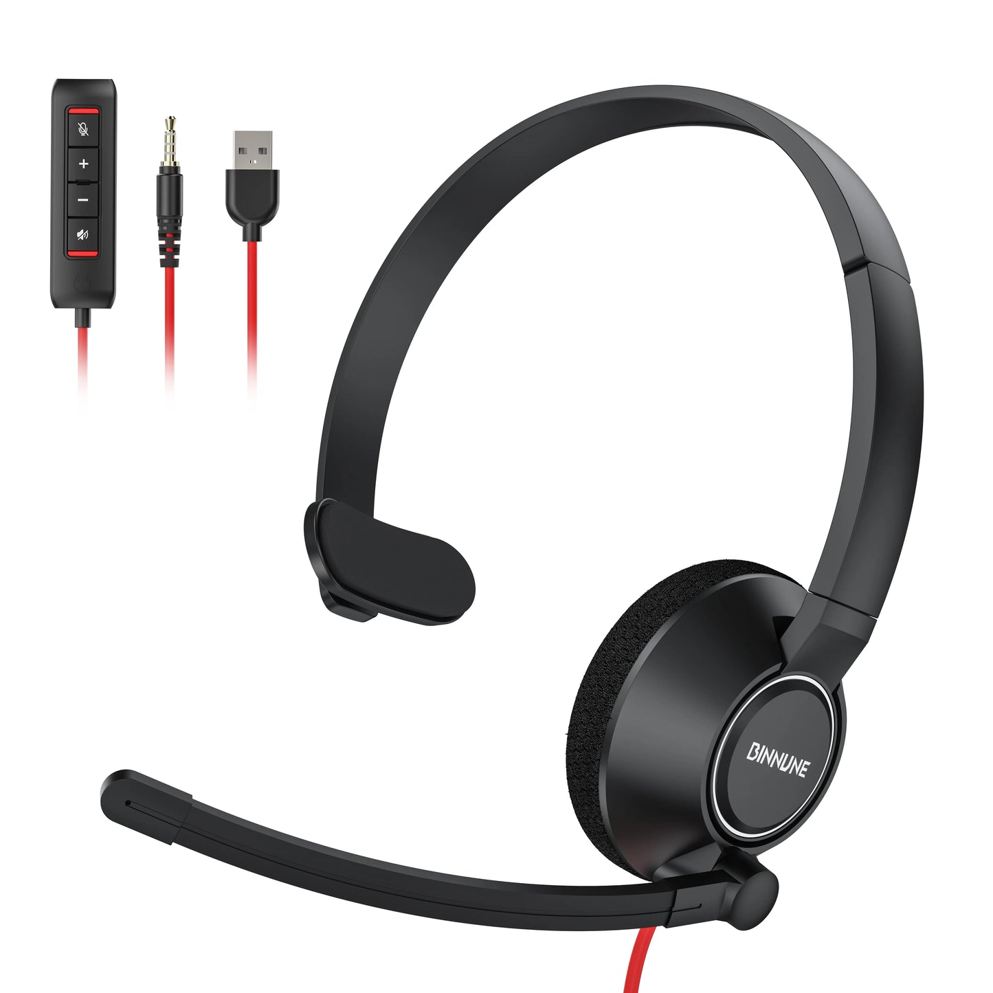 BINNUNE Headsets with Mic Wired Work Headphones for Laptop PC Computer with Noise Cancelling Mic for Zoom Office Conference