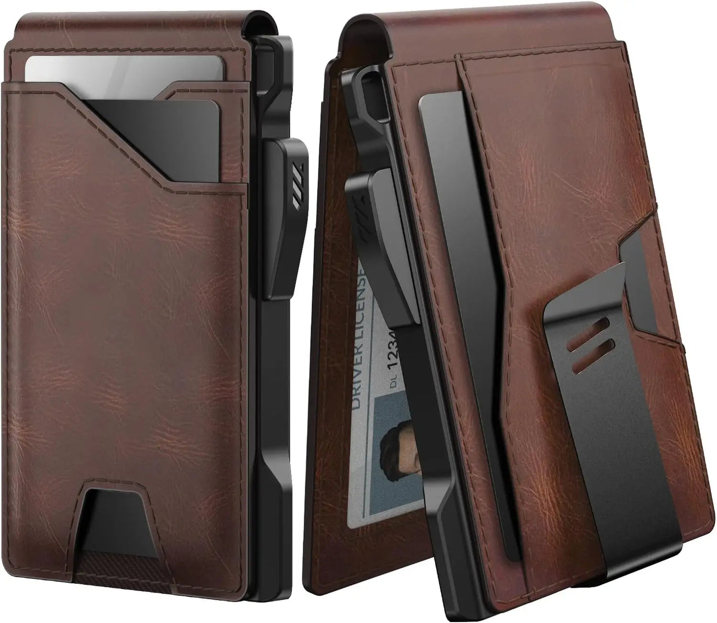Tactical Wallet Card Holder: Pop Up Card Case, Genuine Leather, Smart,Slim, Minimalist, Thin, Front Pocket - 9-13 Card Capacitiy