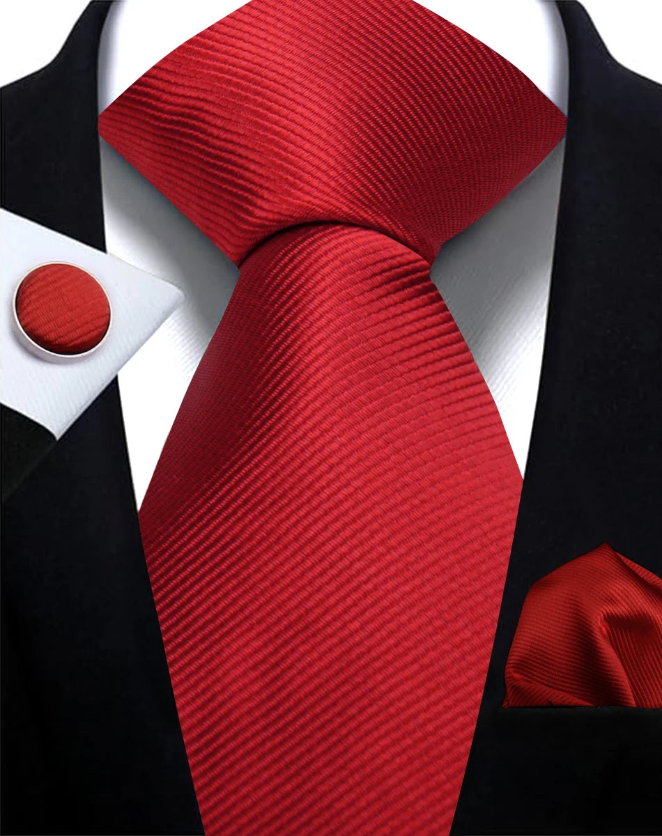 Solid Necktie Set With Handkerchief And Cufflinks For Men