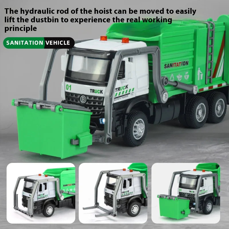 Diecast Garbage Truck Toy With Lights Sounds And Recycling Features