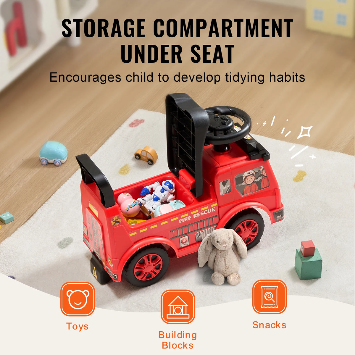 SucceBuy Ride On Push Car Kids Ride On Car with Music Steering Wheel & Under Seat Storage for Toddlers Ages 3-12 Ride Racer