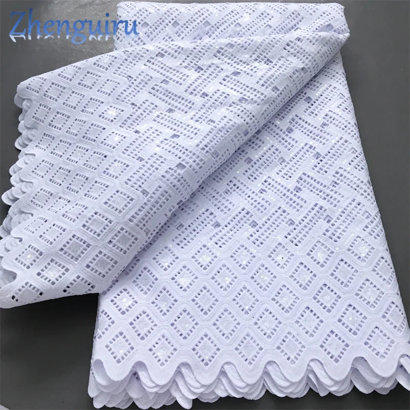 Pure White Nigerian Guipure Lace Fabric Water Soluble African Sequin Cord