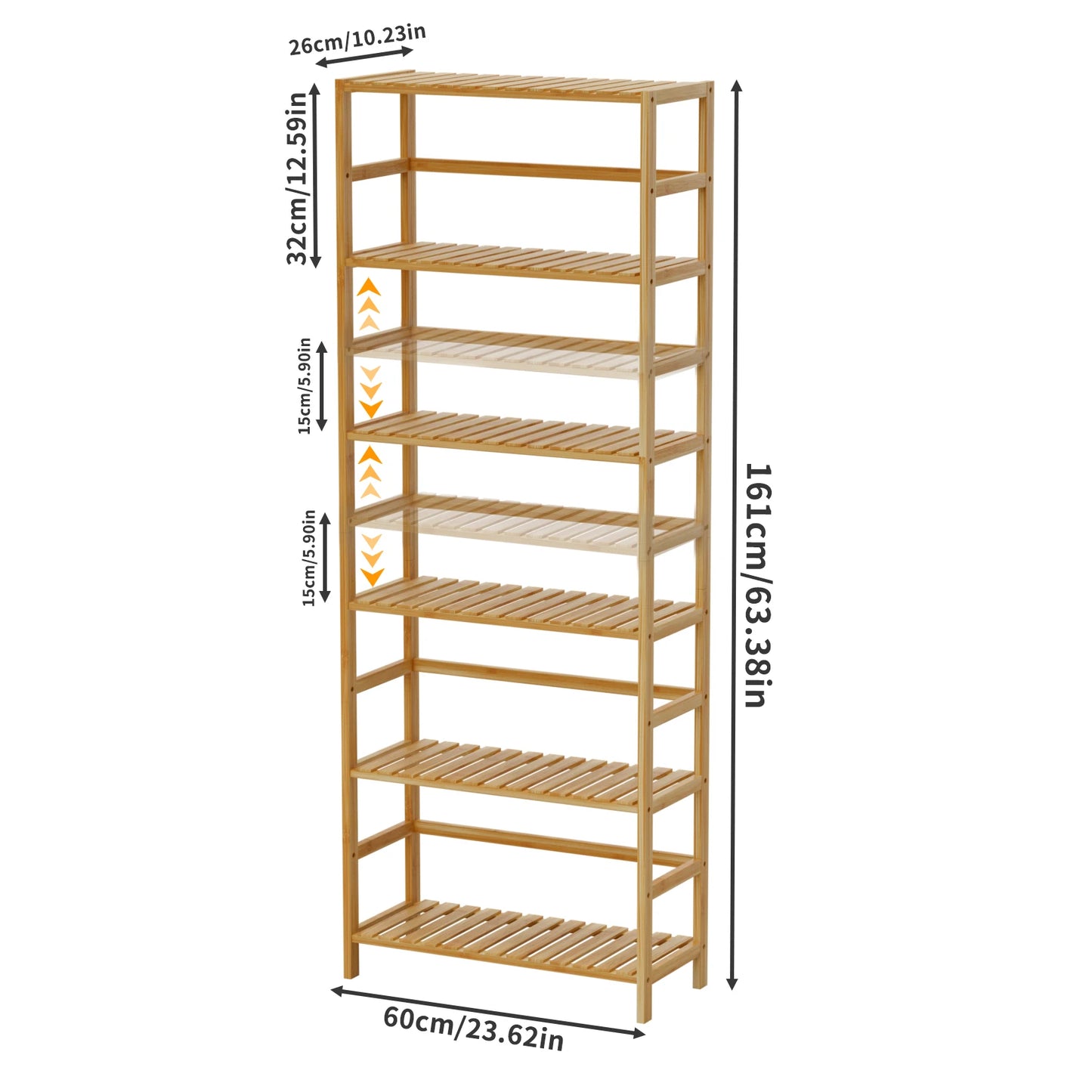 Six Tier Bamboo Bookshelf Free Standing Flower Rack Adjustable Shelves