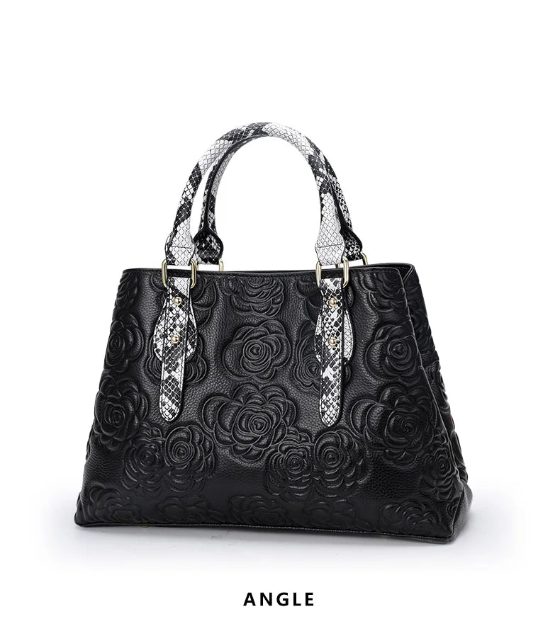 Aidrani Womens Luxury Leather Handbag Large Capacity Floral Snake Pattern