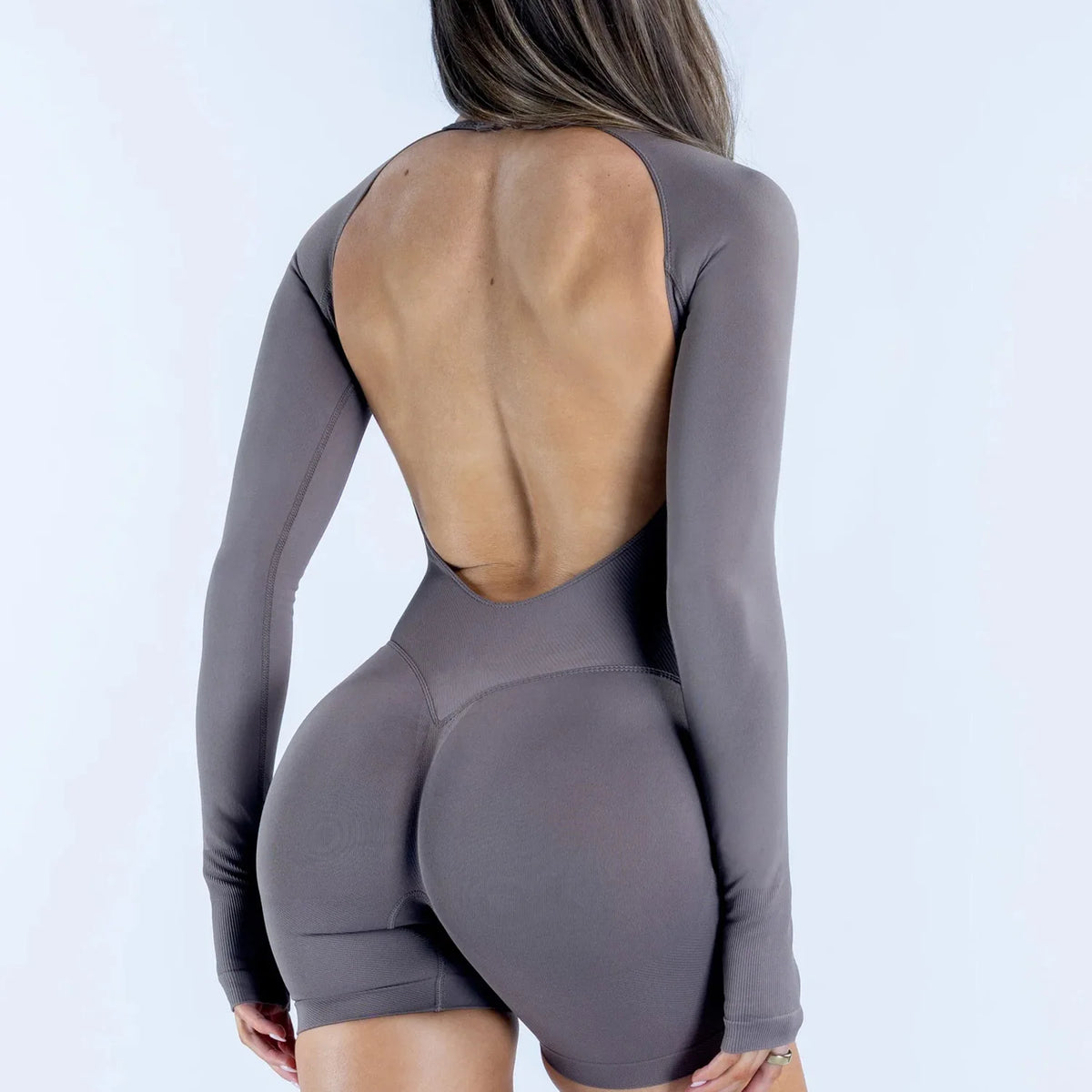 NCLAGEN Women's Seamless Long Sleeve Backless Yoga Fitness Jumpsuit