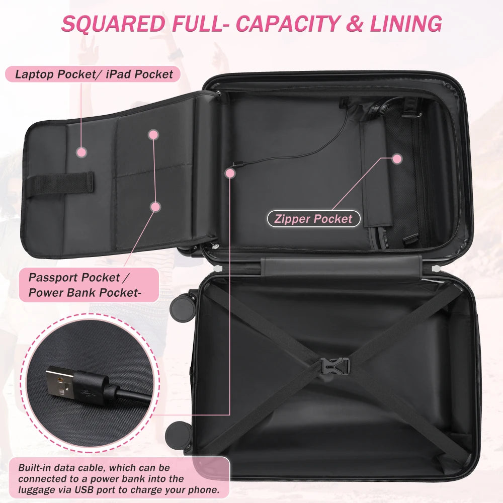 Checked Suitcase with USB Port Spinner Wheels - TSA Lock, Airline-Approved - Lightweight  Polypropylene Expandable Hardshell