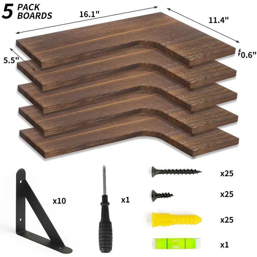 XMSJ Rustic Wood Floating Wall Shelves Corner Shelf Home Decor