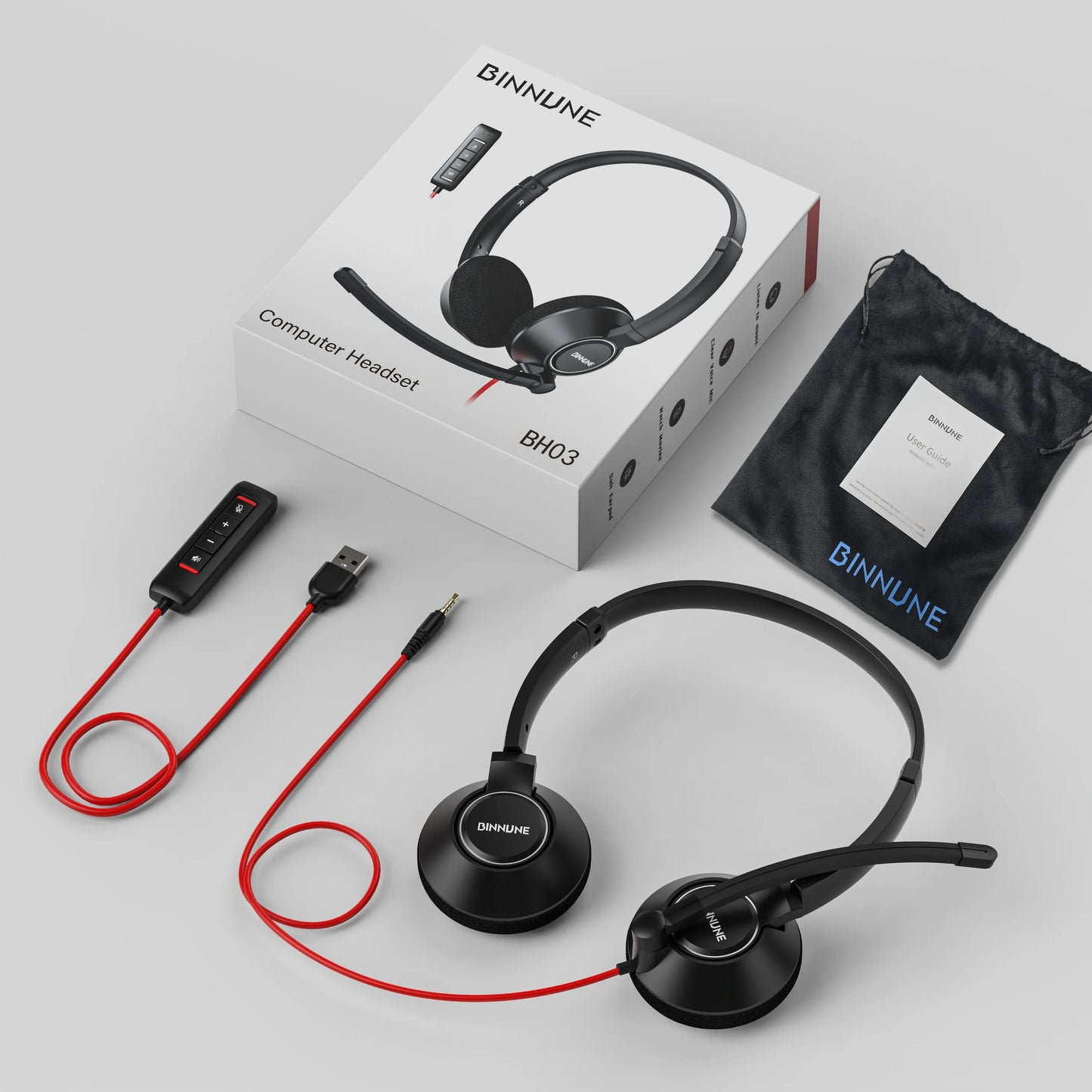 BINNUNE Headsets with Mic Wired Work Headphones for Laptop PC Computer with Noise Cancelling Mic for Zoom Office Conference
