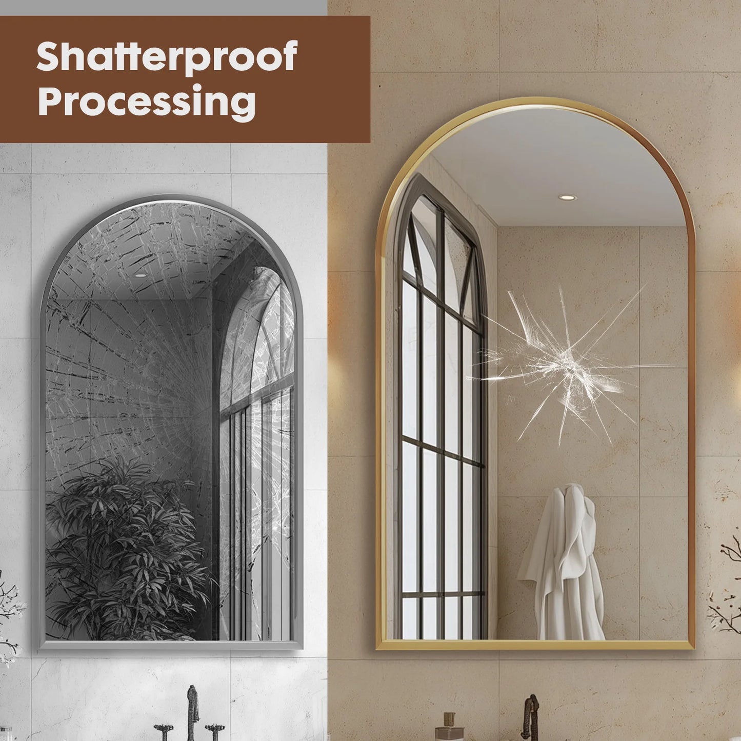 JHK Arched Metal Framed Bathroom Mirror Wall Decor