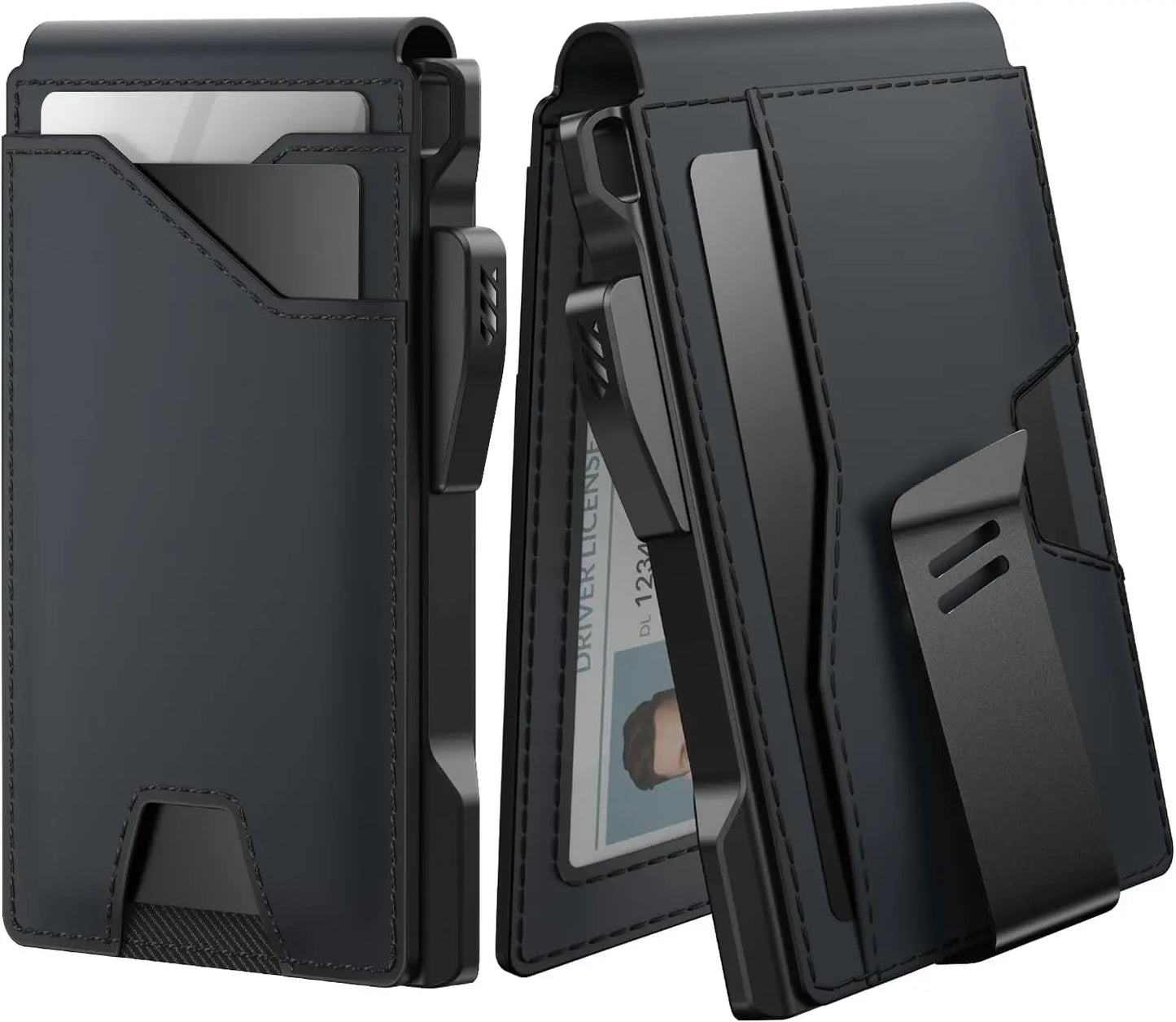 Tactical Wallet Card Holder: Pop Up Card Case, Genuine Leather, Smart,Slim, Minimalist, Thin, Front Pocket - 9-13 Card Capacitiy