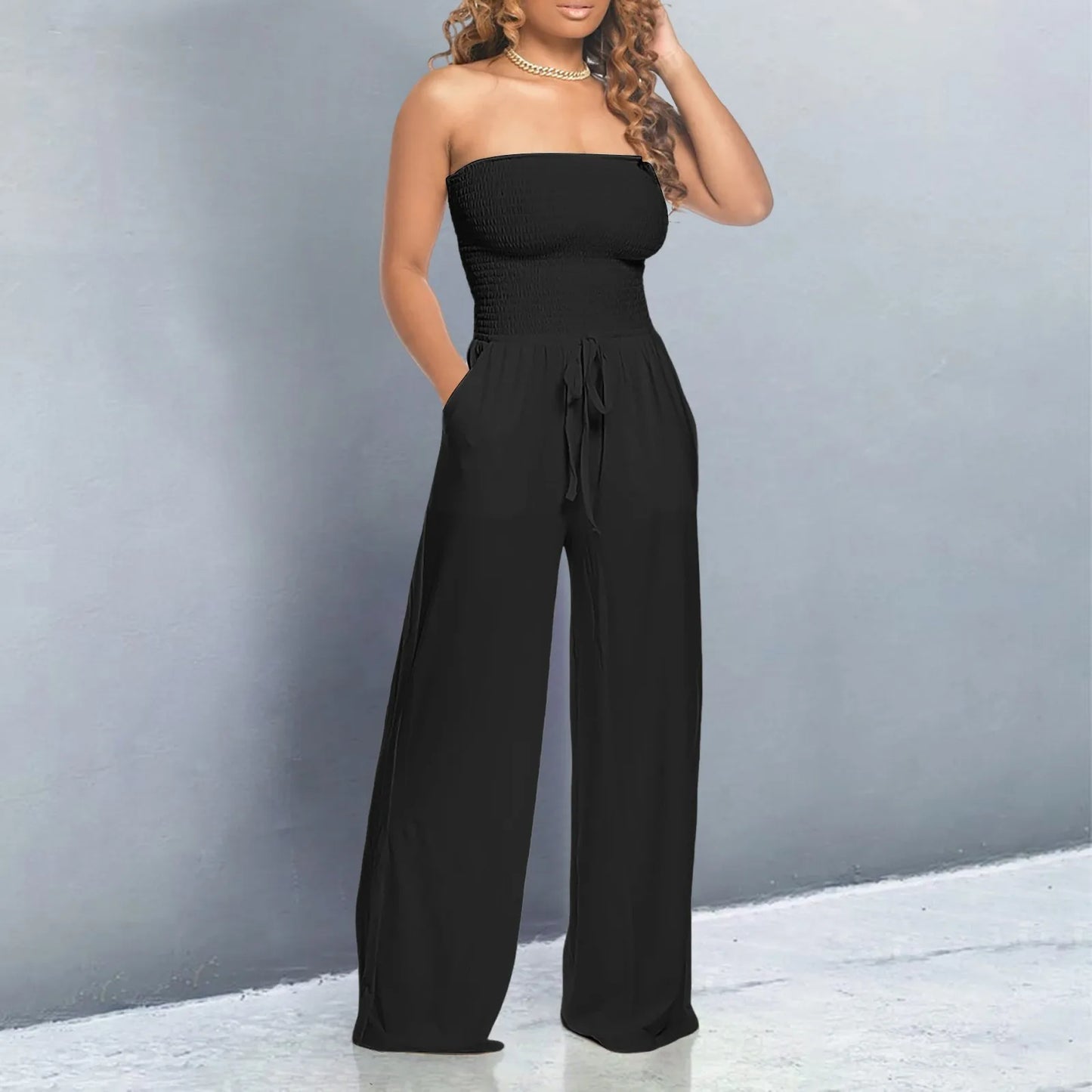 ZOMAXIUJEE CN Sexy Strapless Jumpsuit Women Ruched Lace Romper