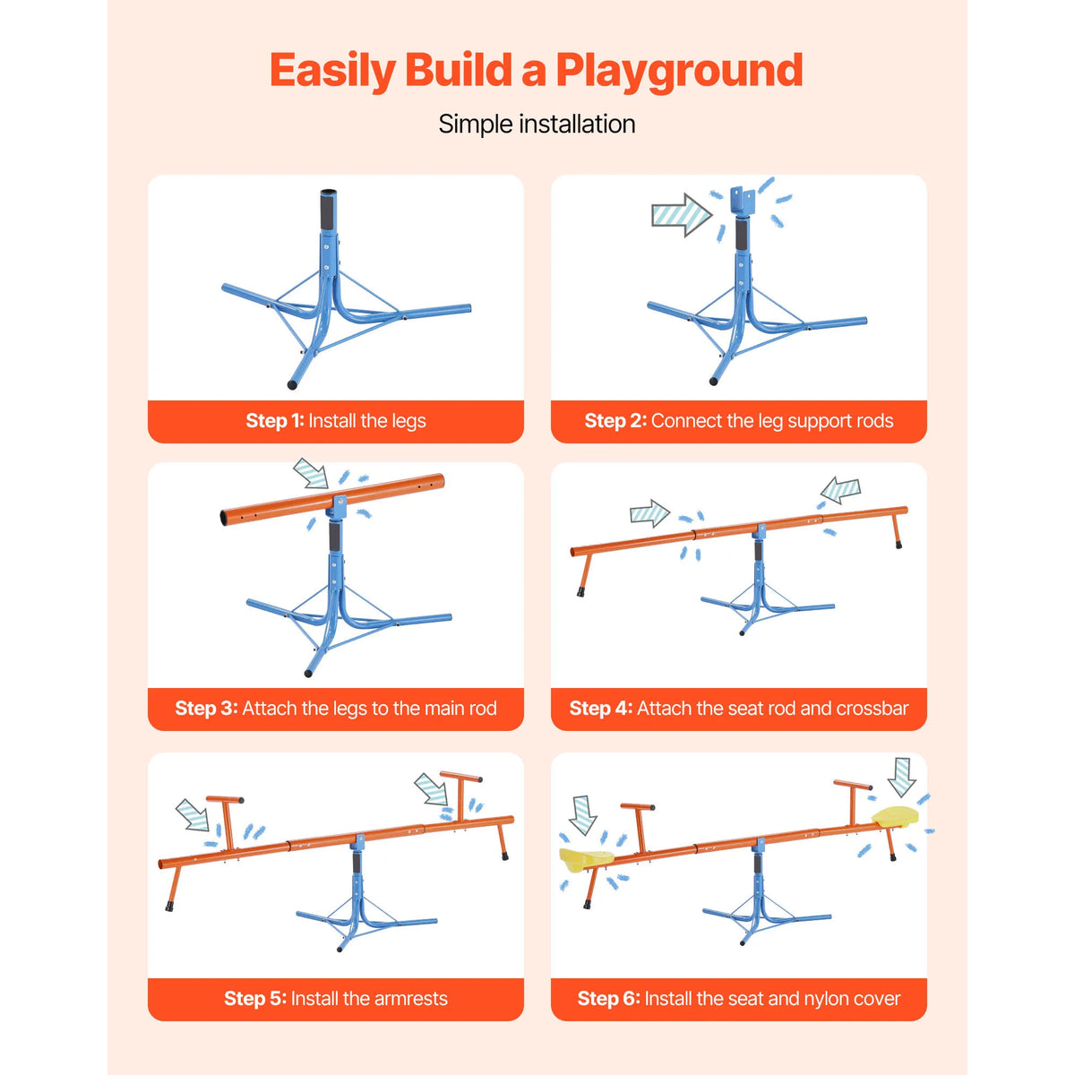 SucceBuy Kids Seesaw 100Lbs Per Seat Sit & Spin Teetertotter with 3 Support Legs for Children Outdoor Playground Equipment