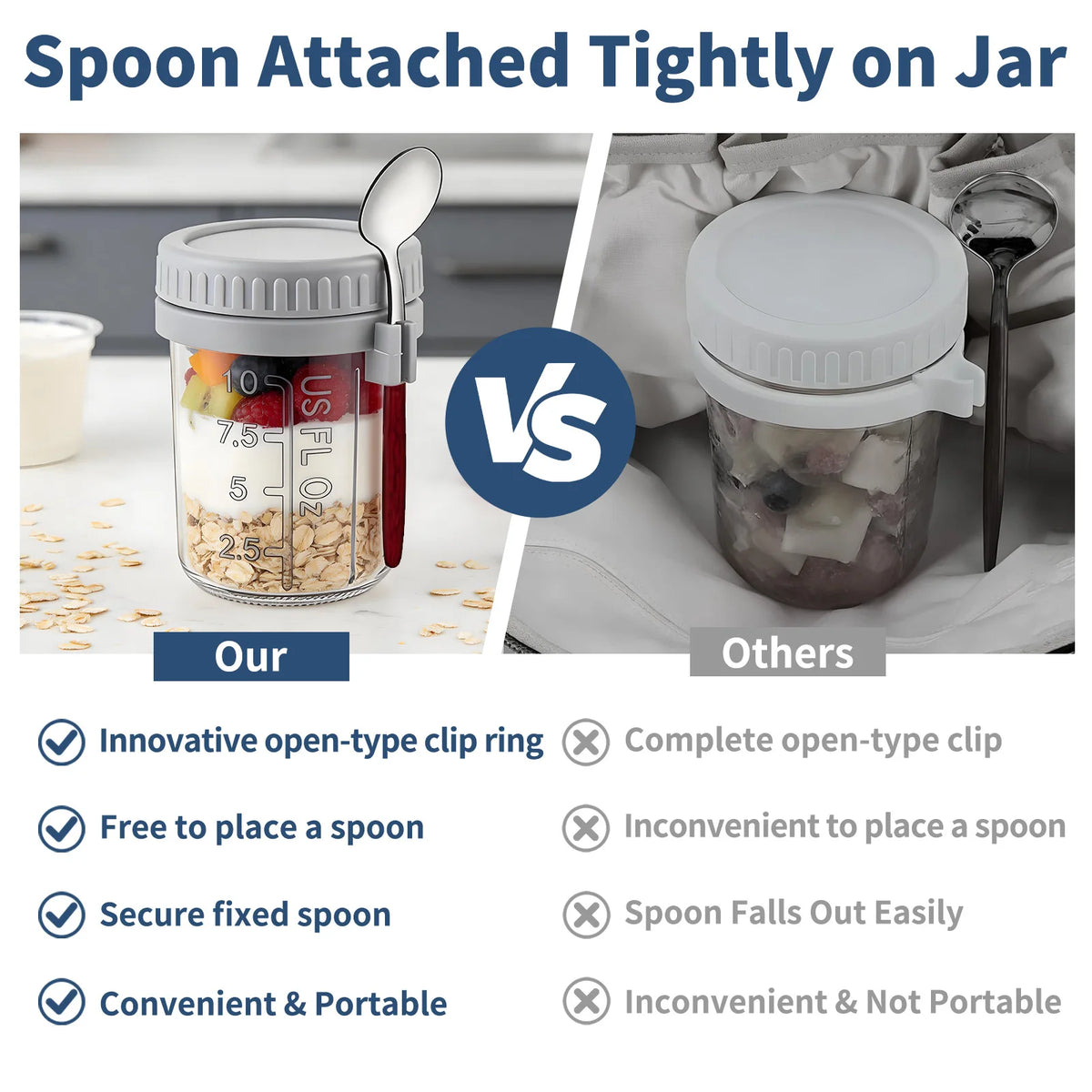 16oz Overnight Oats Jars with Lid and Spoon, Leak Proof Glass Breakfast Cup with Measurement, Portable Yogurt Cereal Container for Travel Office