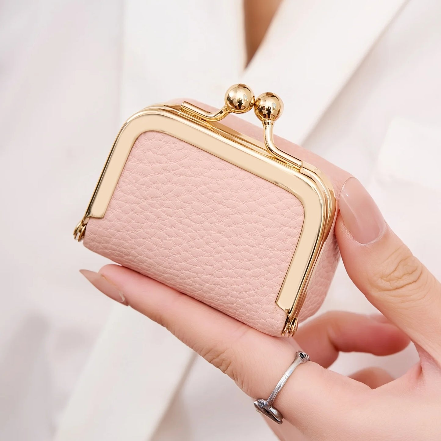 Mini Leather Coin Purse With Gold Clasp For Women Jewelry And Earphone Pouch