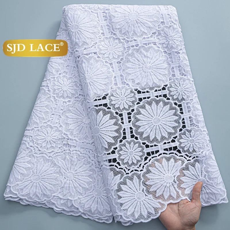 SJD Lace African Sequins Guipure Cord Lace Fabric Water Soluble