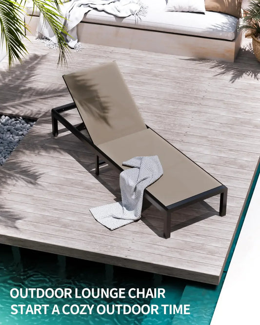 2 Sets Outdoor Aluminum Chaise Lounge Chairs Patio Metal Deck Furniture 5-Position Adjustable Poolside Lounger, Customized
