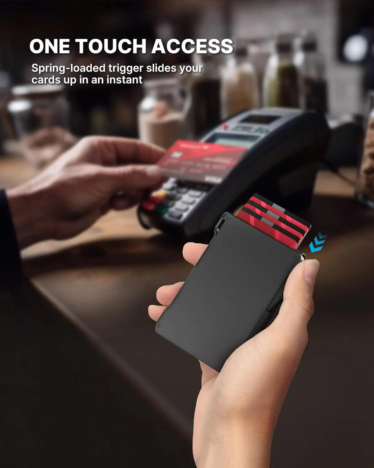 Tactical Wallet Card Holder: Pop Up Card Case, Genuine Leather, Smart,Slim, Minimalist, Thin, Front Pocket - 9-13 Card Capacitiy