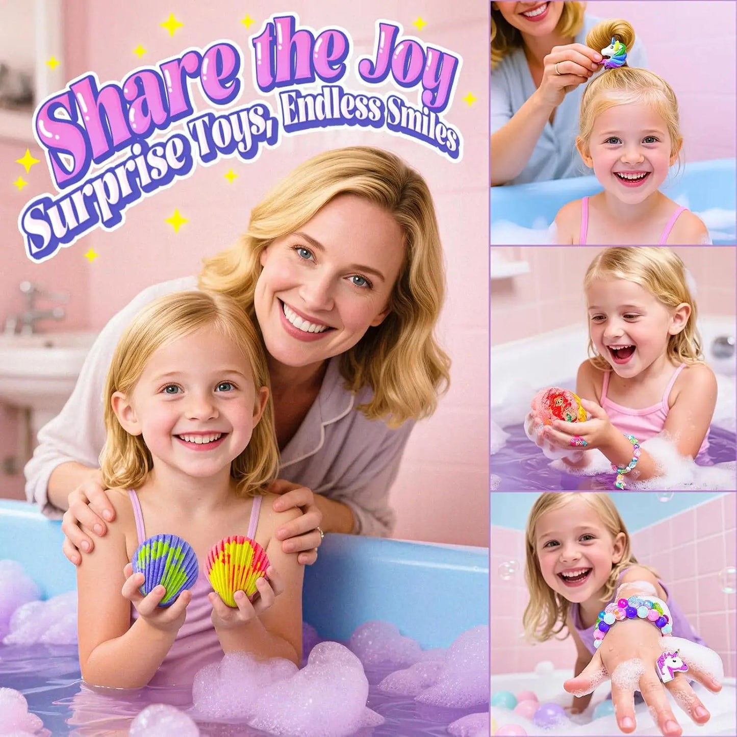 Shell Bath Bombs for Girls – 12 Pack with 20 Surprise Toys, 6 Fruity Scents, Mermaid & Unicorn Themes, Gift for Kids