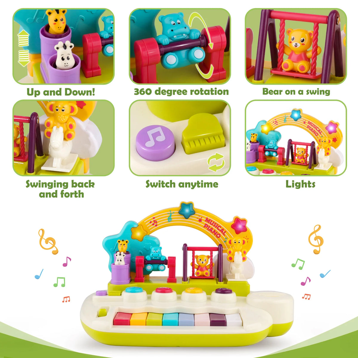 aby Piano Toys for 1+ Years Old Birthday Gifts Animal Light Up Musical Toy Music Toy Instruments Piano Keyboard Toy for Toddlers Infant Learning Educational Interactive Toys 3+ Months