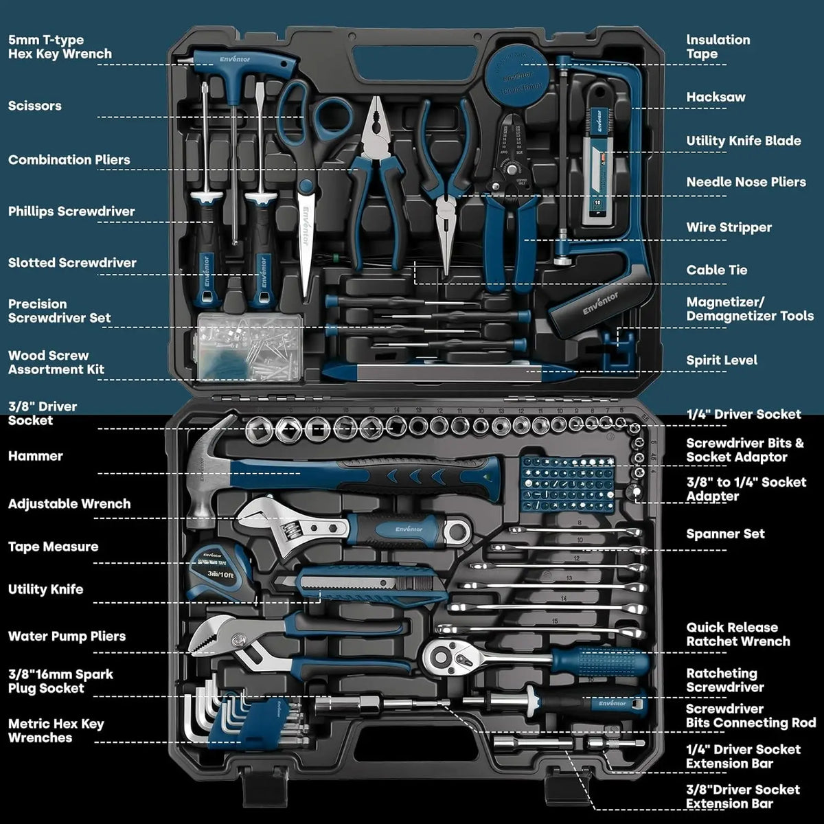Enventor Home Tool Kit with Toolbox for Repairs and DIY