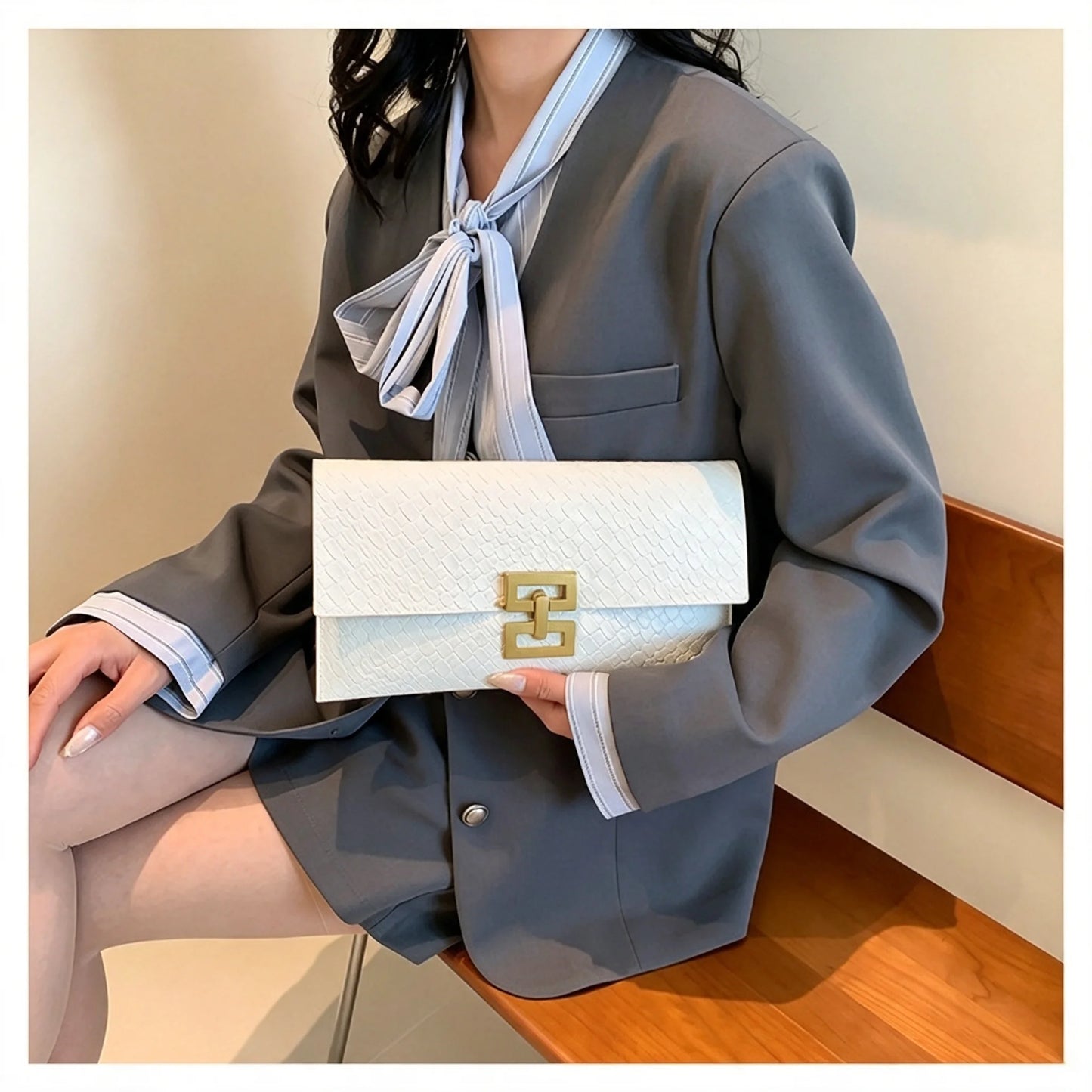 Black Snake Print Women Clutch Bag Gold Square Lock Envelope Evening Purse Wedding Party Prom Shoulder Crossbody Handbag