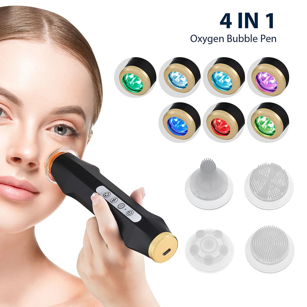 7 Colors LED Oxygen Bubble Pen Facial Massager Portable CO2 Beauty Machine Skin Rejuvenation Hydration Pore Cleaning Tool
