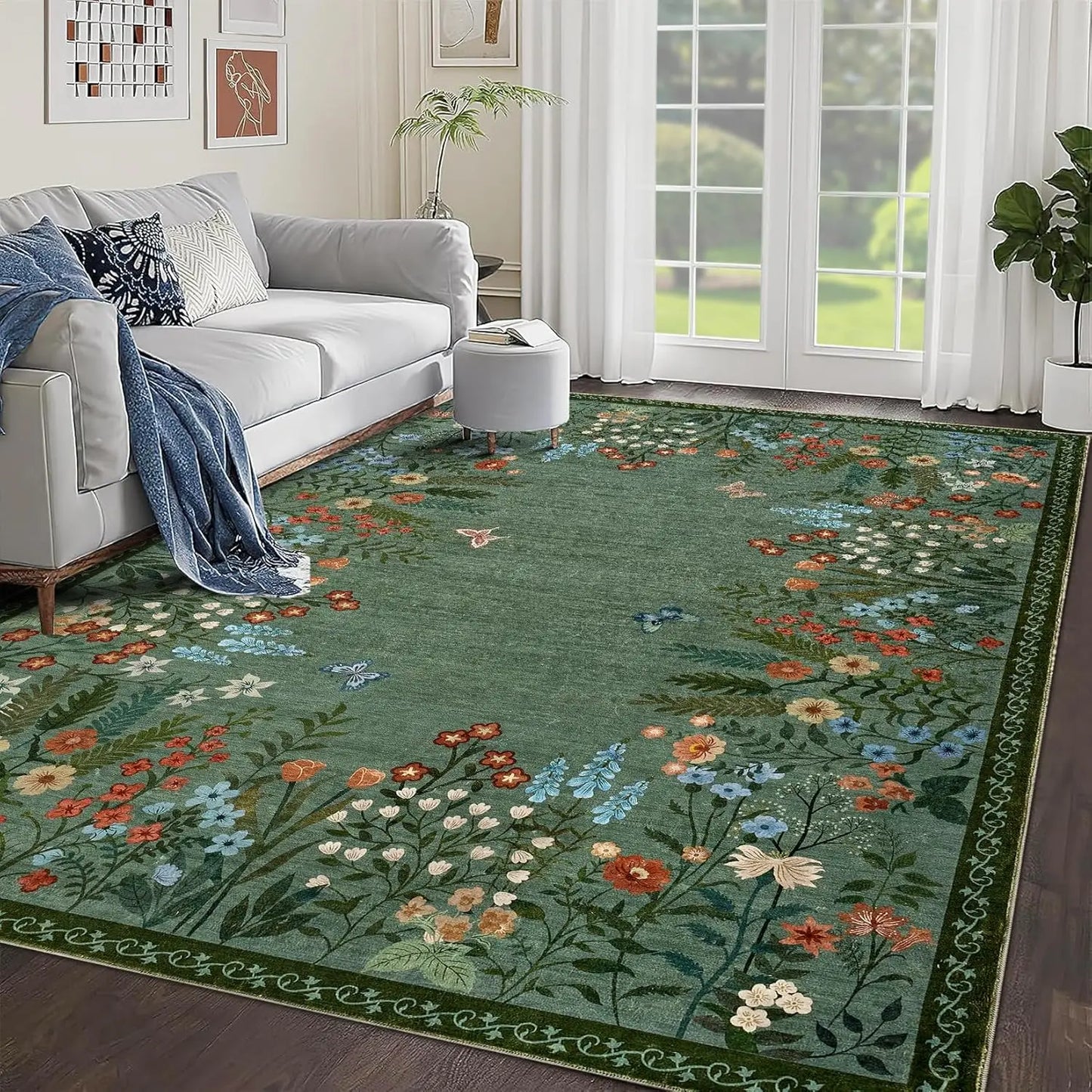 HiMISS Boho Floral Washable Rug For Living Room Non Slip