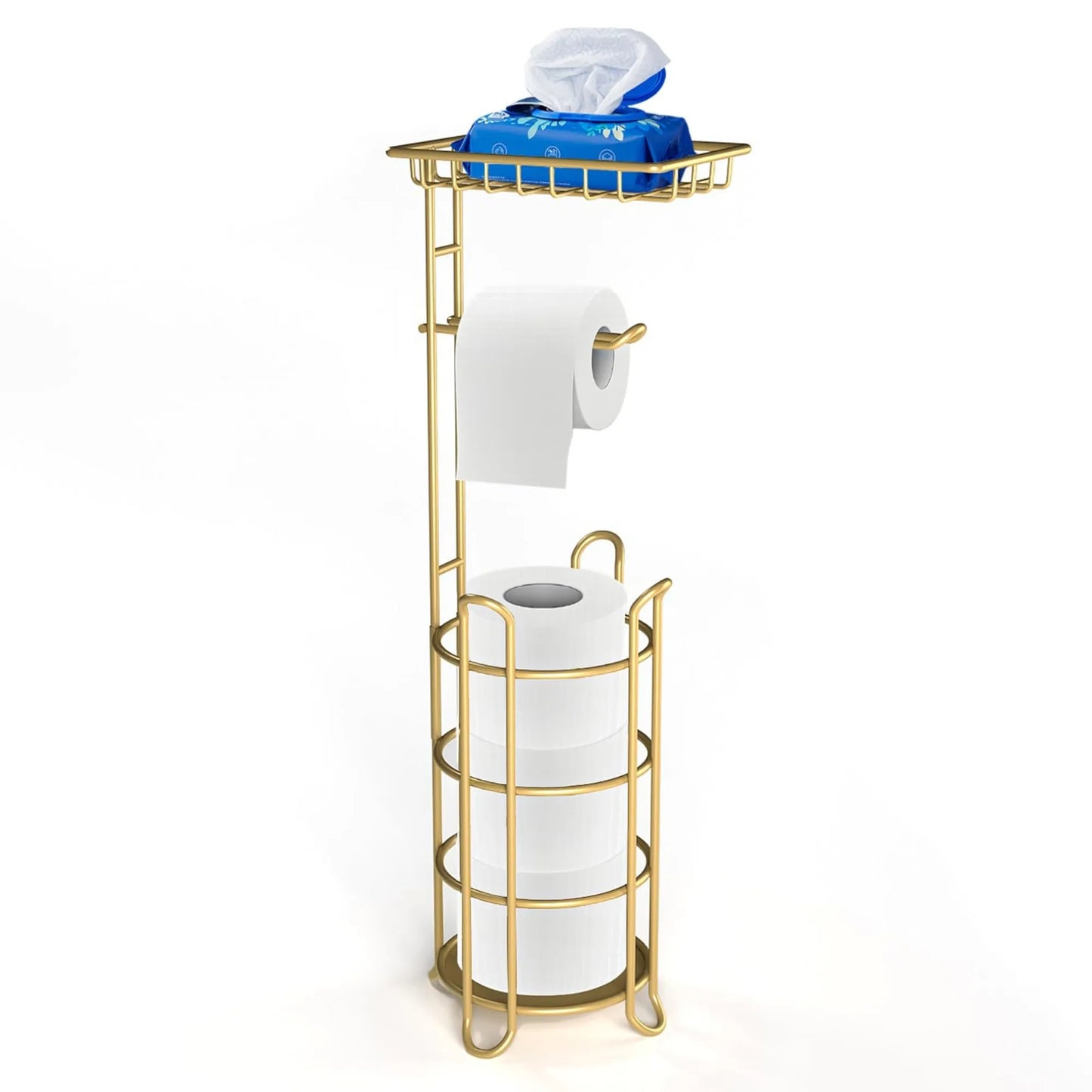 Freestanding Bathroom Toilet Paper Holder Stand With Storage Shelf