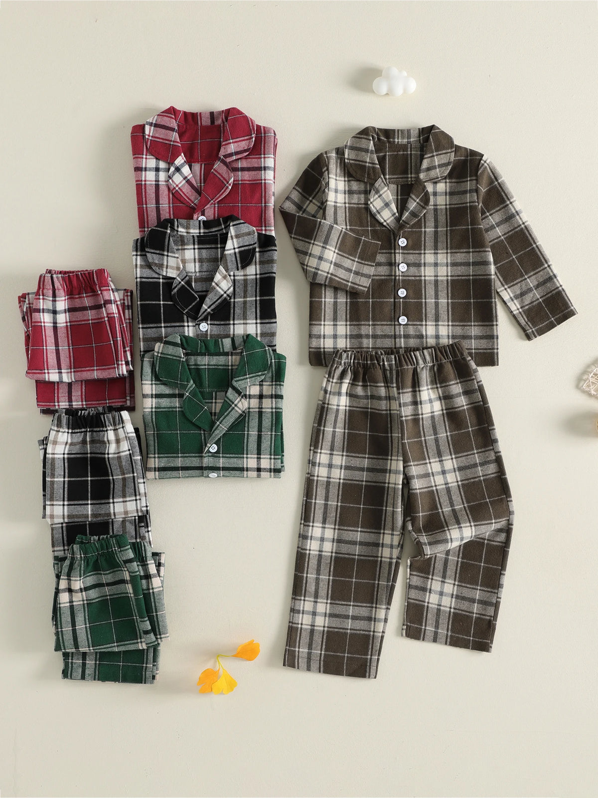 Piece Tops Long Sleeve Button Outfit Plaid Pajamas Pants 2 2 Piece Outfit Compact Kids Plaid Pajamas
