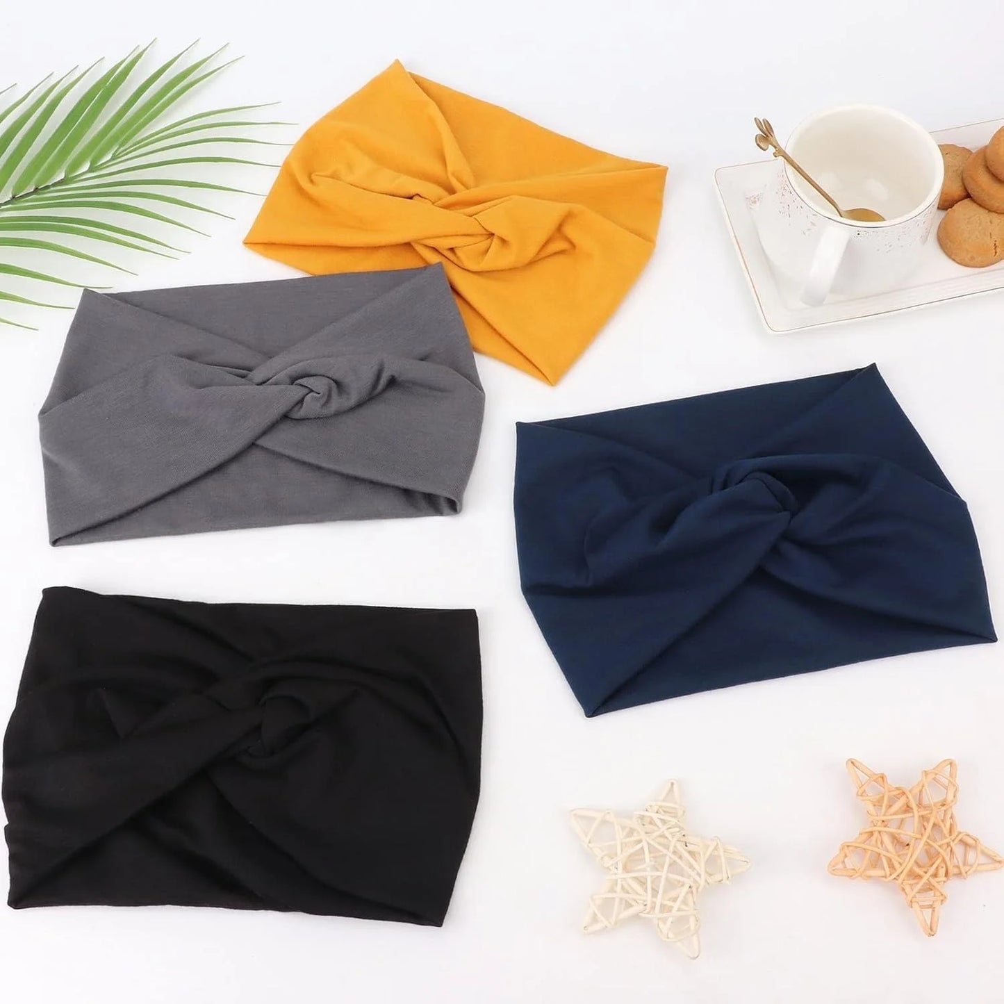 4 Pack Turban Headbands for Women Wide Vintage Head Wraps Knotted Cute Hair Band Accessories