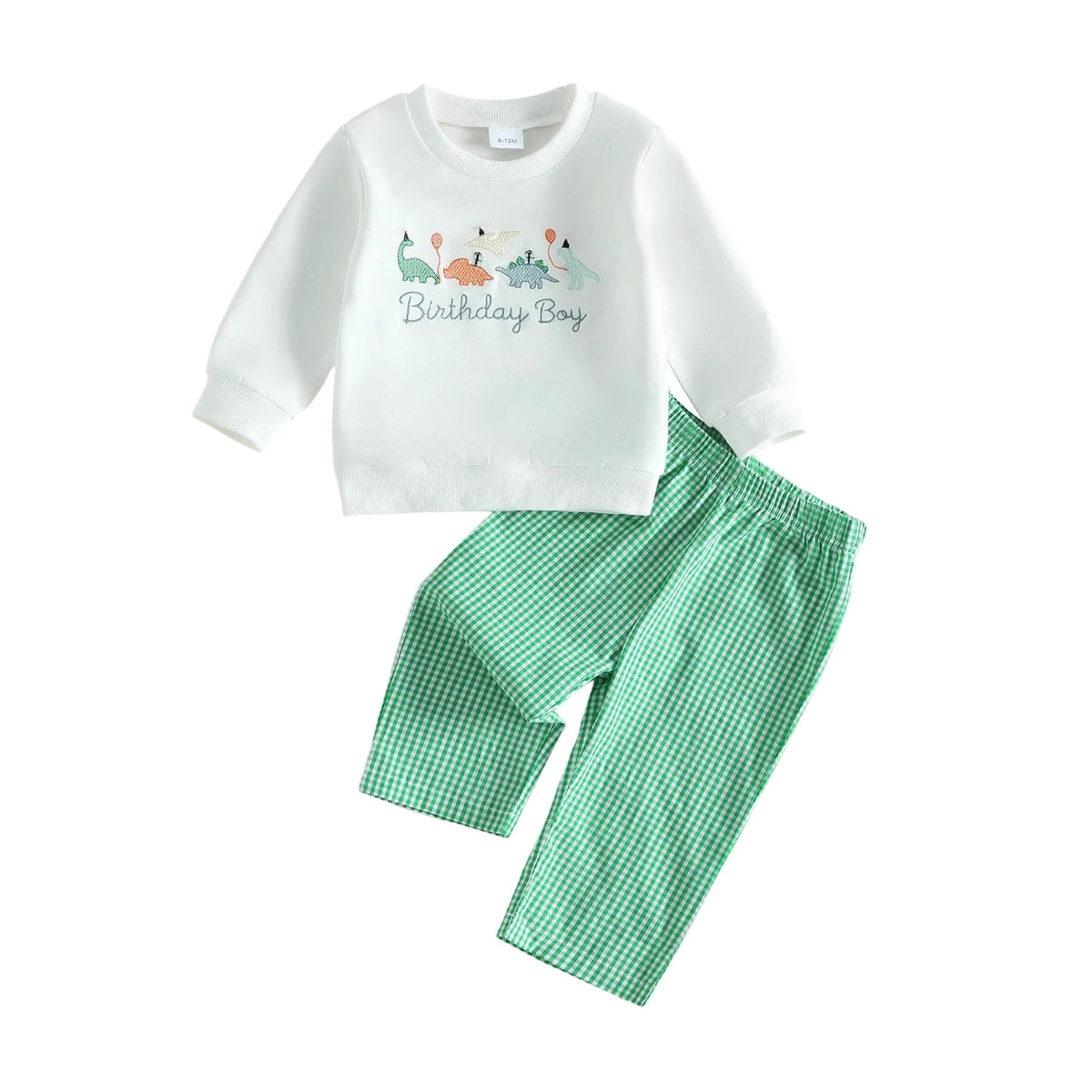 Tops Long Sleeve Dinosaur Embroidery Birthday Tops Plaid Pants Embroidery-Tops Boys High Quality Boys Birthday Outfit