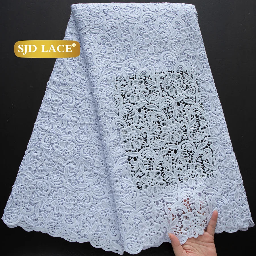 SJD Lace African Sequins Guipure Cord Lace Fabric Water Soluble