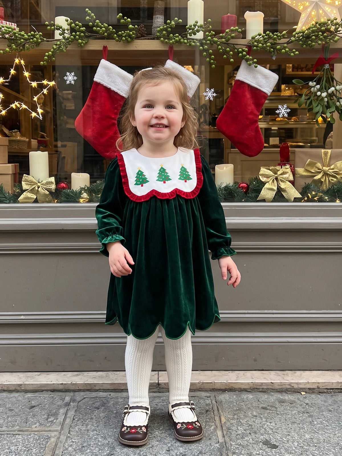 Girl Christmas Toddler-Baby Crew Toddler Baby Girl Dress Embroidery Baby Baby Girl Toddler Baby Girl